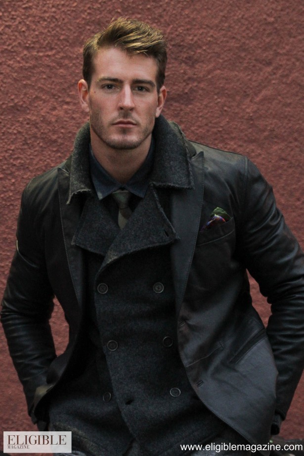 John Varvatos black leather blazer - Style: L541N1B-Y349 $1298.00/Dibi green camo tie - Style: USF12 $85.00