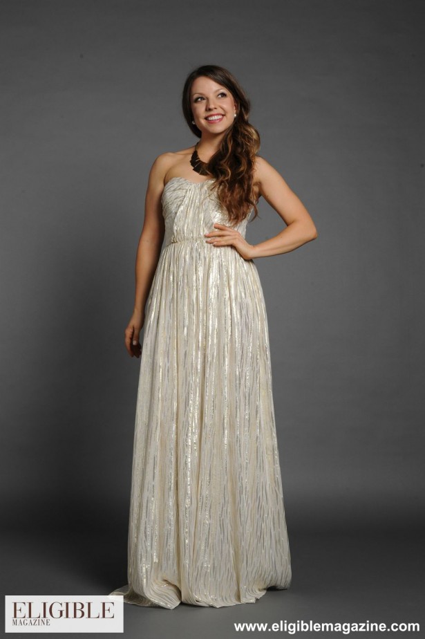 ERIN by Erin Fetherston Cream and Metallic Sweetheart Strapless Gown-Rental $120-Retail $600